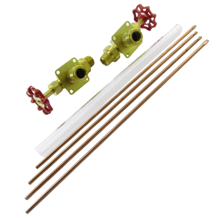 PAIRE VALVES 12'' + TUBE VERRE 58'' + TIGES 200PSI@400F